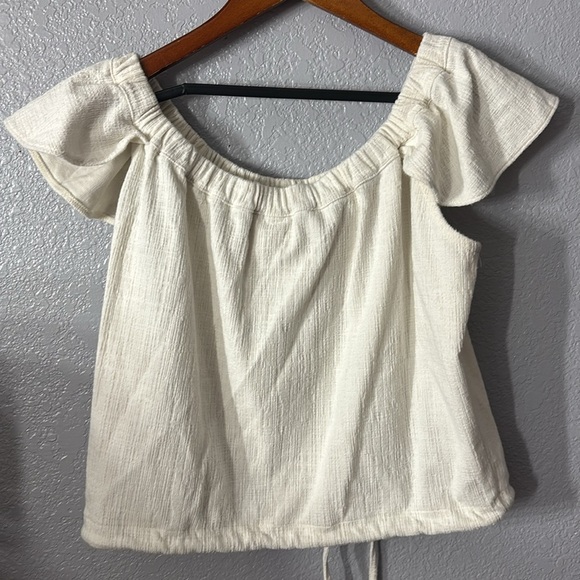 Madewell Cream Off Shoulder Button Cap Sleeve Blouse - Picture 7 of 8